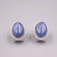 real silver 925 earrings stud for women female girl gold korean blue chalcedony national style stud earrings personality
