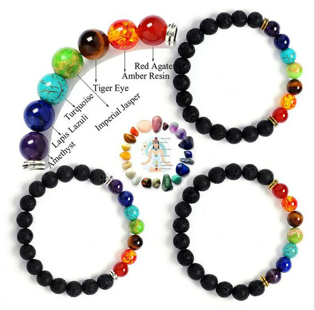 Модный мужской браслет из натурального черного лавового камня женский бусин 7