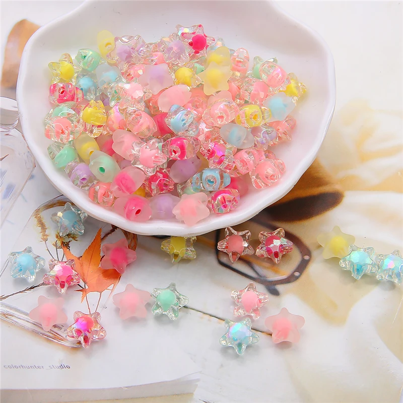 

80Pcs/Lot Acrylic Spaced Beads 15 Colors Transparent Pentagram Shape Beads For Bracelet Jewelry DIY Accessories