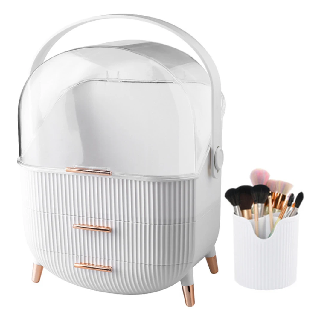 

Симпатичный Настольный органайзер для макияжа, большой емкости, пластиковая прозрачная коробка для хранения косметики, органайзер, чехол с выдвижной крышкой белого цвета