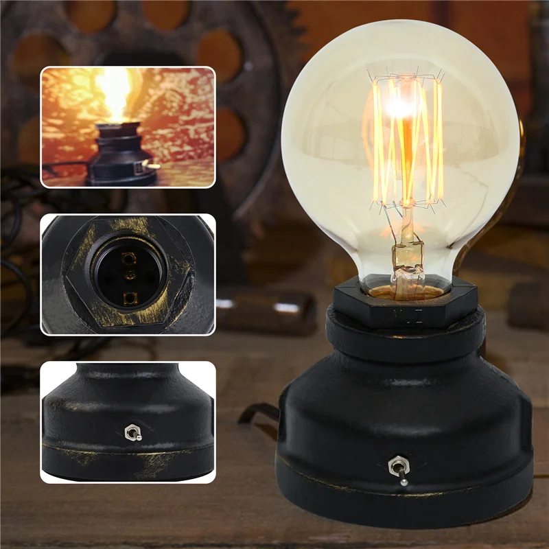 

Portable Bedroom Table Lamp Base Bedside Nightstand Lamp Small Industrial Table Light (Bulb is not include)
