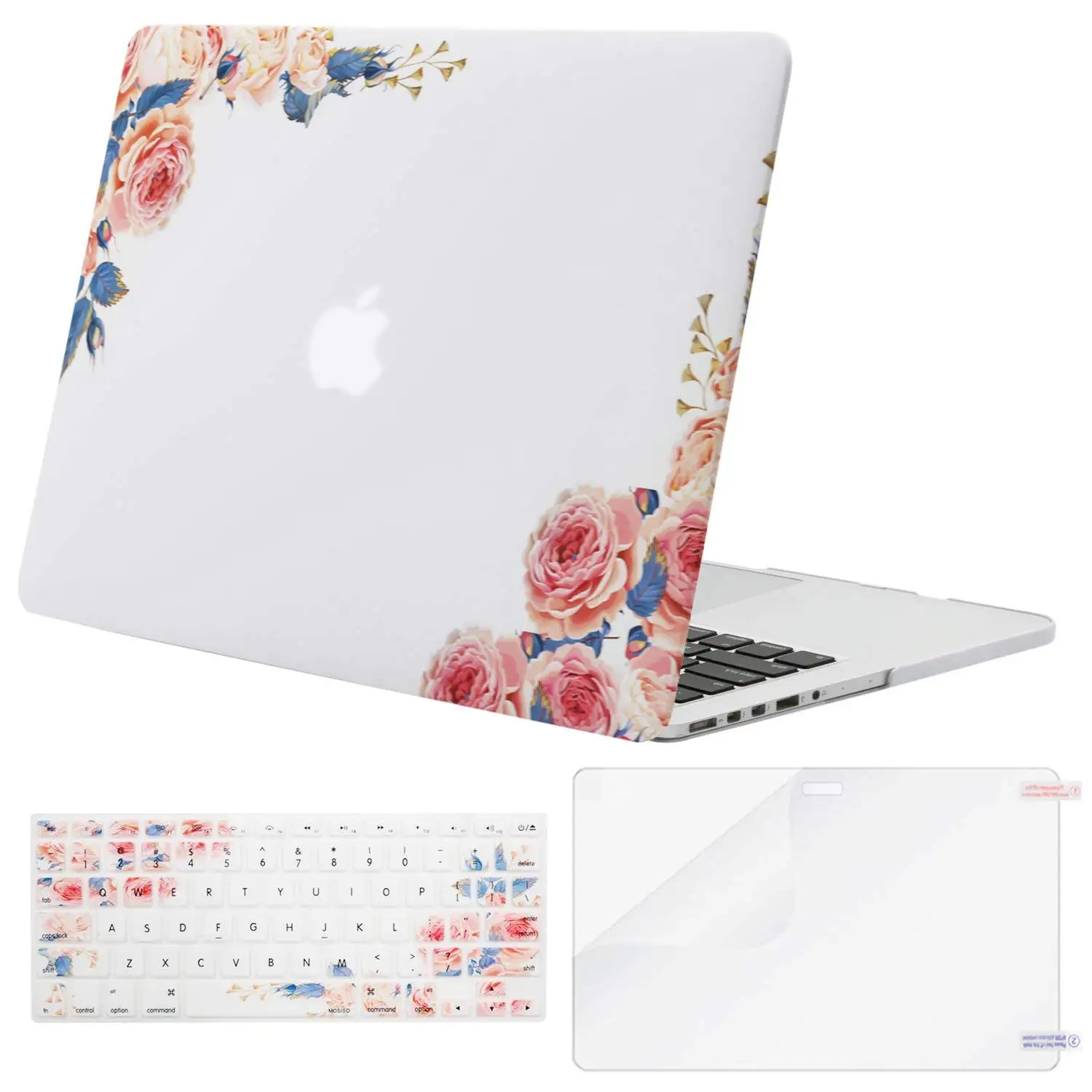 Mosiso для Macbook Pro 13 Чехол для компьютера для Mac Pro 13 A1502/A1425 чехол 2012-+ силиконовый КБ чехол+ защита экрана - Цвет: Peony White Base