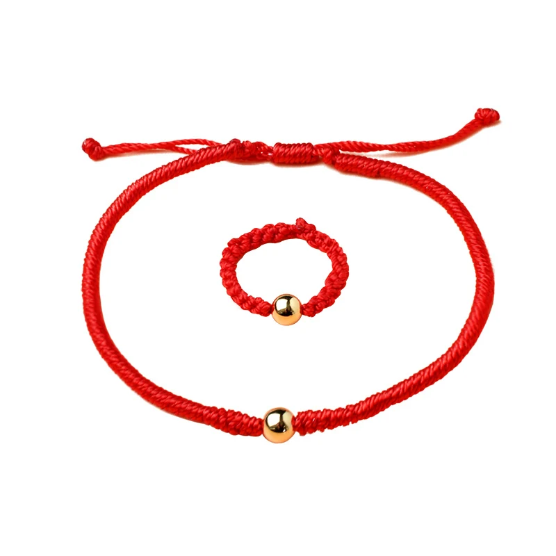 

NYMPH Suit Pure 18K gold Braid Small Gold Bead Ring Bracelet Set Bracelet adjustable AU750 5mm Fine jewelry women's wedding gift