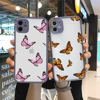 butterfly glitter leaves phone case matte transparent for gray iphone 7 8 x xs xr 11 12 pro plus max mini funda clear