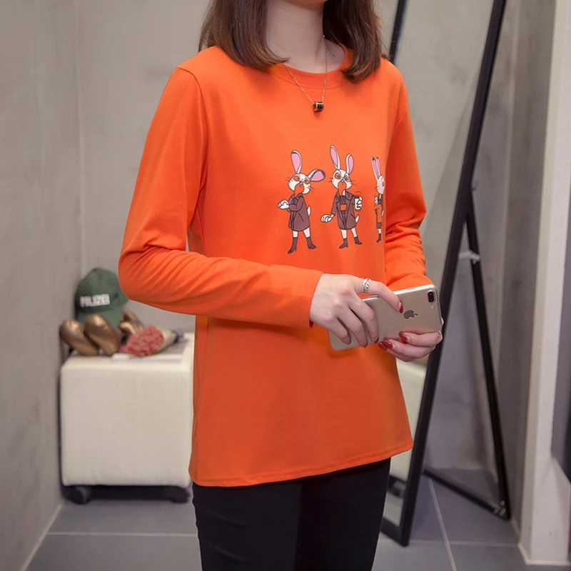 топ Long Sleeve Woman T-Shirts 2021 Summer Cartoon Printed Oversized Top Female Harajuku Loose Casual Fashion Clothes Ropa Mujer