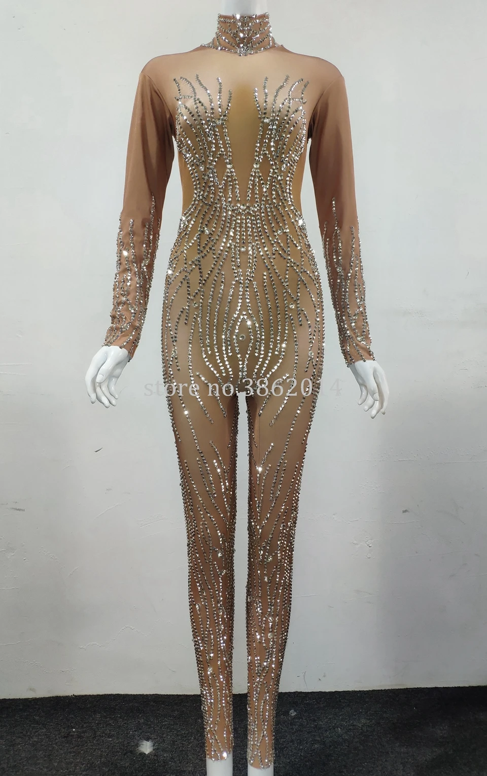 Блестящий серебристый комбинезон Стразы женский сексуальный для выступлений