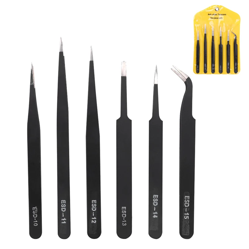 

ESD Anti-Static Stainless Steel Tweezer Set Maintenance Repair Tool Kit For Picking Up Gems and Other Small Items Hand Tool Set