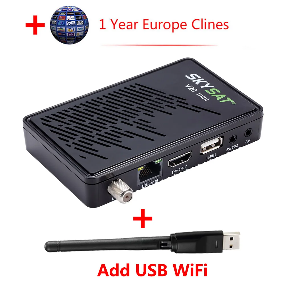 SKYSAT V20 мини DVB-S2 спутниковый ресивер RJ45 H.265 Поддержка CCCam Newcam Xtream IPTV m3u Youtube Автомагнитола Powervu Biss рецептор - Цвет: add 1year cccam wifi