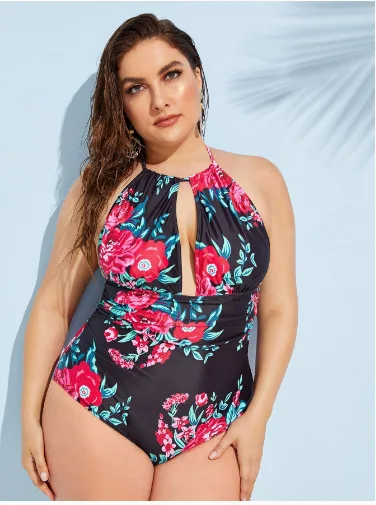 Пляжный Купальник Belle размера плюс монокини с глубоким вырезом цельный Цветочный