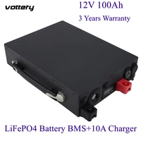 vottery 12v battery pack 100ah lithium ion phosphate 12 8v lifepo4 bms 10a charger solar engine boat inverter subwoofer camping