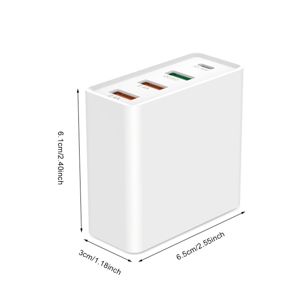 

40W Charger PD Four Port TYPE-C USB Mobile Phone Charger PD+QC3.0+2.4A Flat Panel PD Charger Foldable Plug Fireproof ABS + PVC