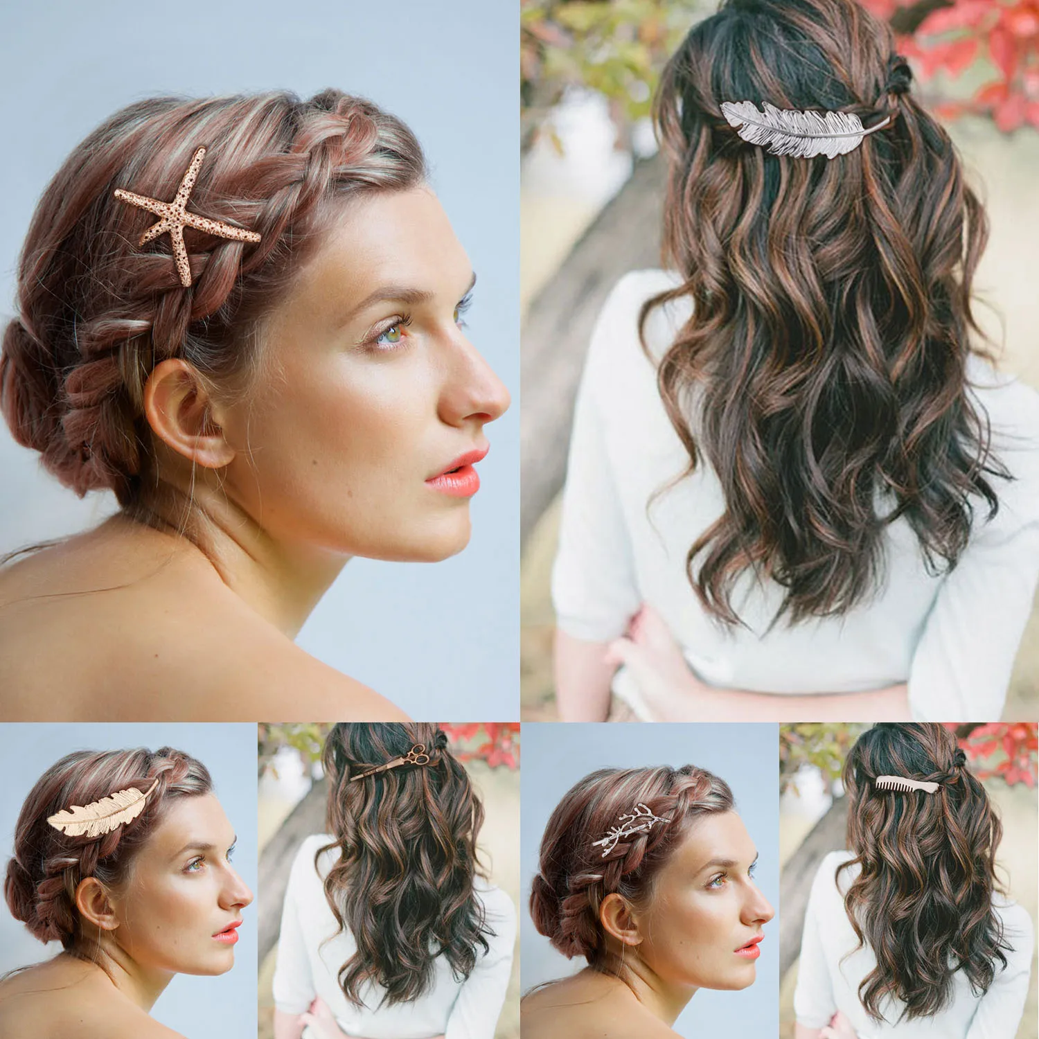 Женские металлические заколки для волос в виде звезд Листьев морских ракушек |