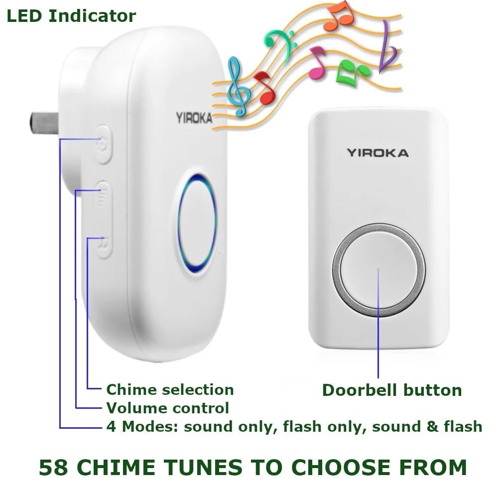 Беспроводной дверной звонок кинетический 58 мелодий 4 уровня громкости