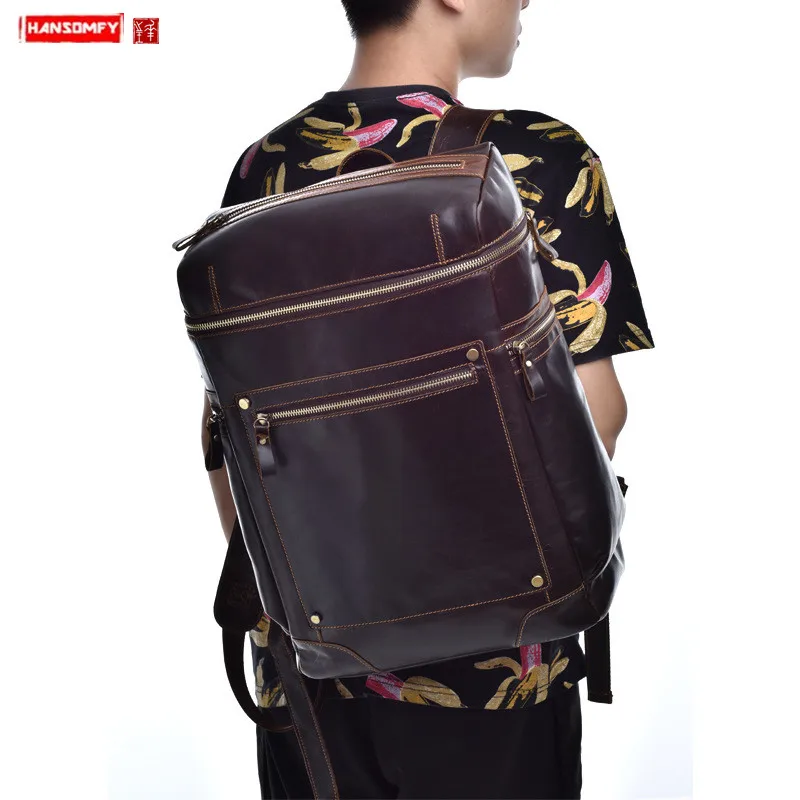 Ретро кожаный мужской рюкзак сумка на плечо 15 6 дюймов сумки для ноутбука
