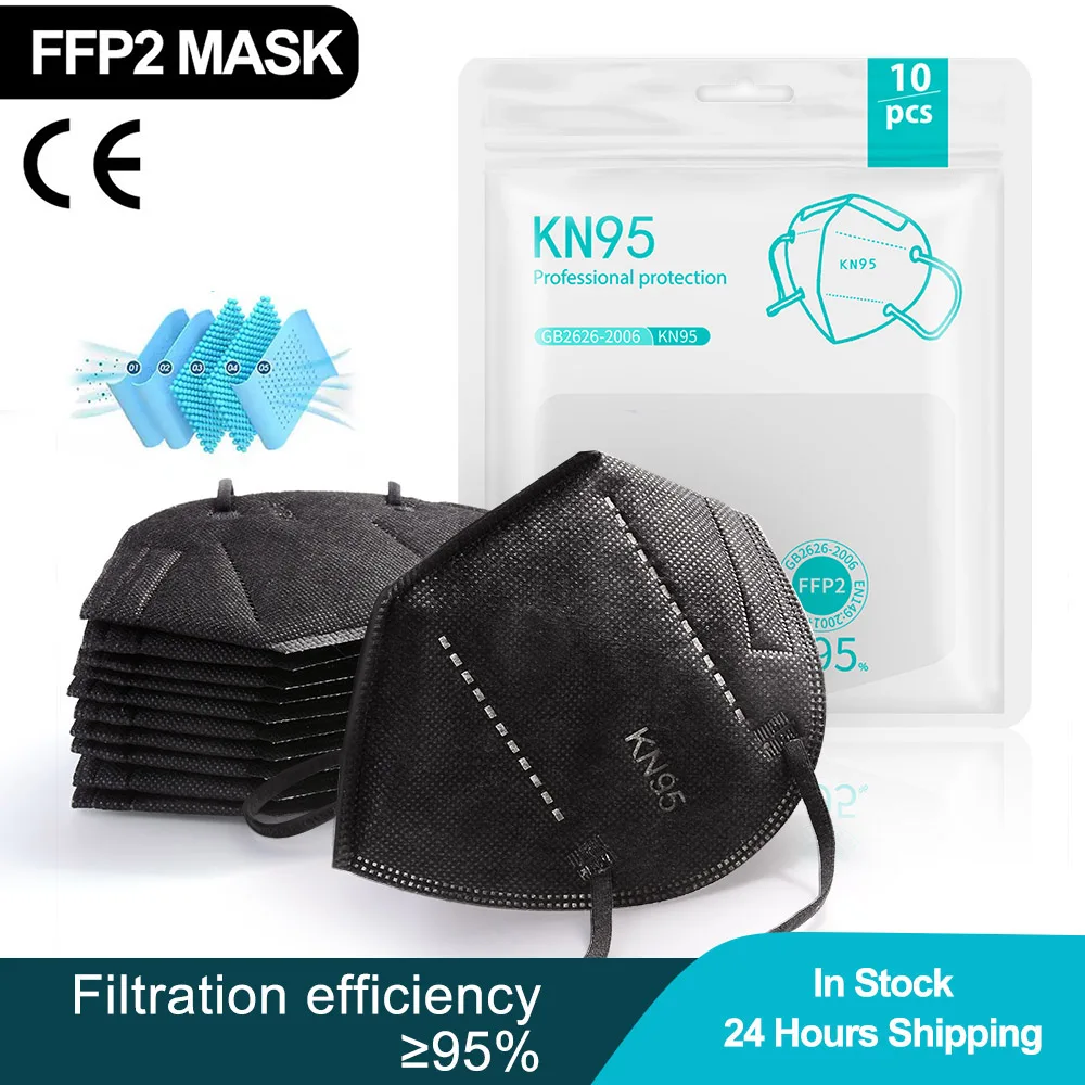 FFP2 Mask200pcs KN95 Face Masks Breathable Maske Dustproof against Pollution MouthMask Black filter mascarilla kn95mask Reusable