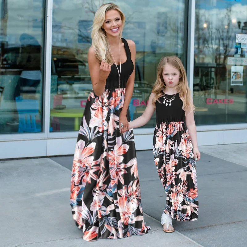 2020 летние платья для мамы и дочки повседневное длинное платье без рукавов с
