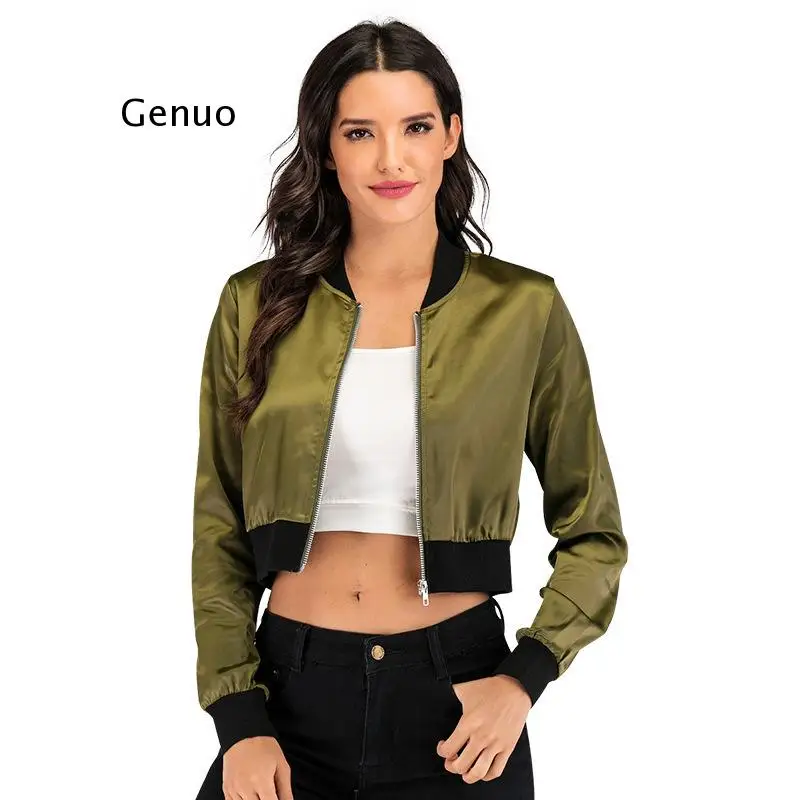

Women Bomber Jackets Baseball Female Short Solid Coats 2020 Military Army Outwears Ladies Spring Autumn Fashion Jacket