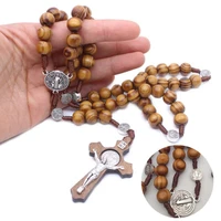 3 styles handmade wooden manual compilation unisex fashion gift christian cross necklace rosary religious jewelry accessories
