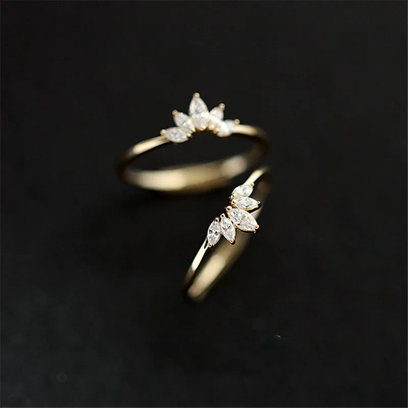 

925 Sterling Silver Pa Crystal Plating 14k Gold Simple Crown Ring Women Fashion Temperament Wedding Jewelry Accessories