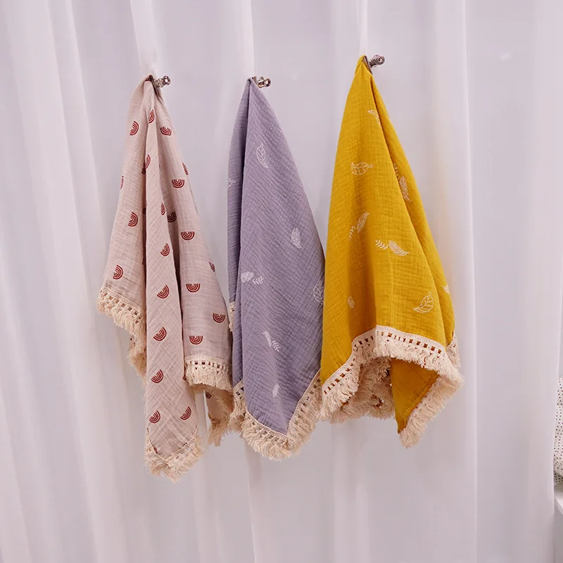

New Children's Fringed Printed Blanket Muslin Cotton Gauze Wrapper Swaddle Baby Retro Quilt Wrap Baby Nap Air-conditioning Quilt