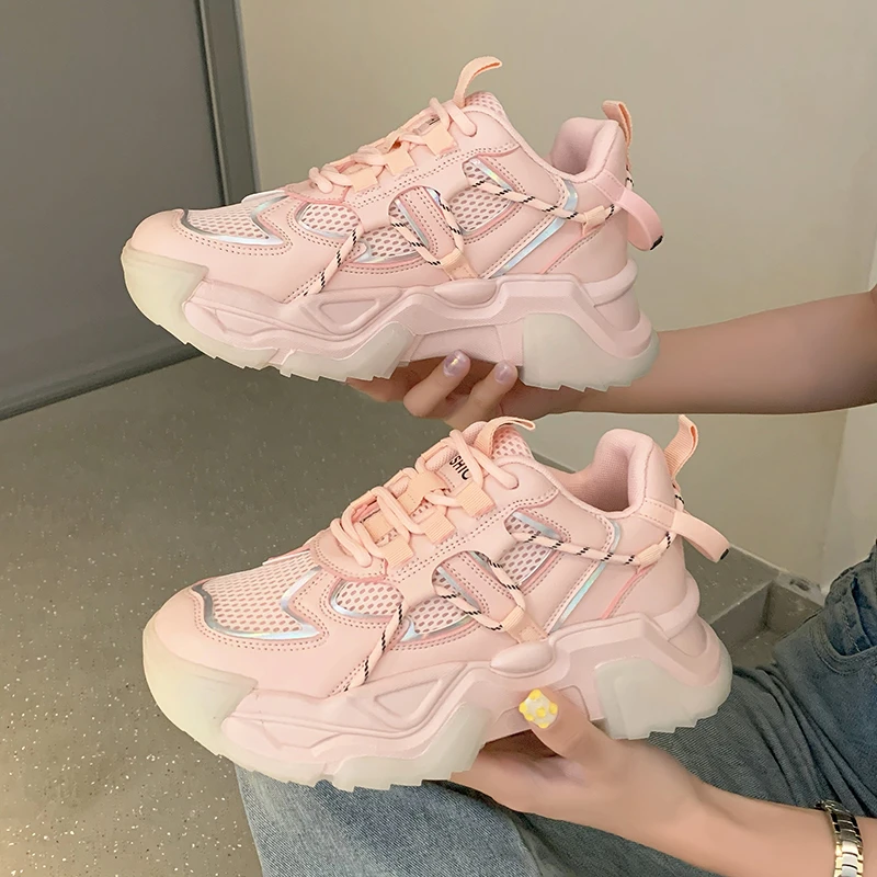 Кроссовки женские на платформе массивные шнуровке повседневная обувь белые для