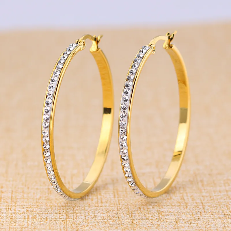 

QEENKISS EG827 Fine Jewelry Wholesale Fashion Woman Girl Birthday Wedding Gift Big Zircon Titanium Stainless Steel Hoop Earrings