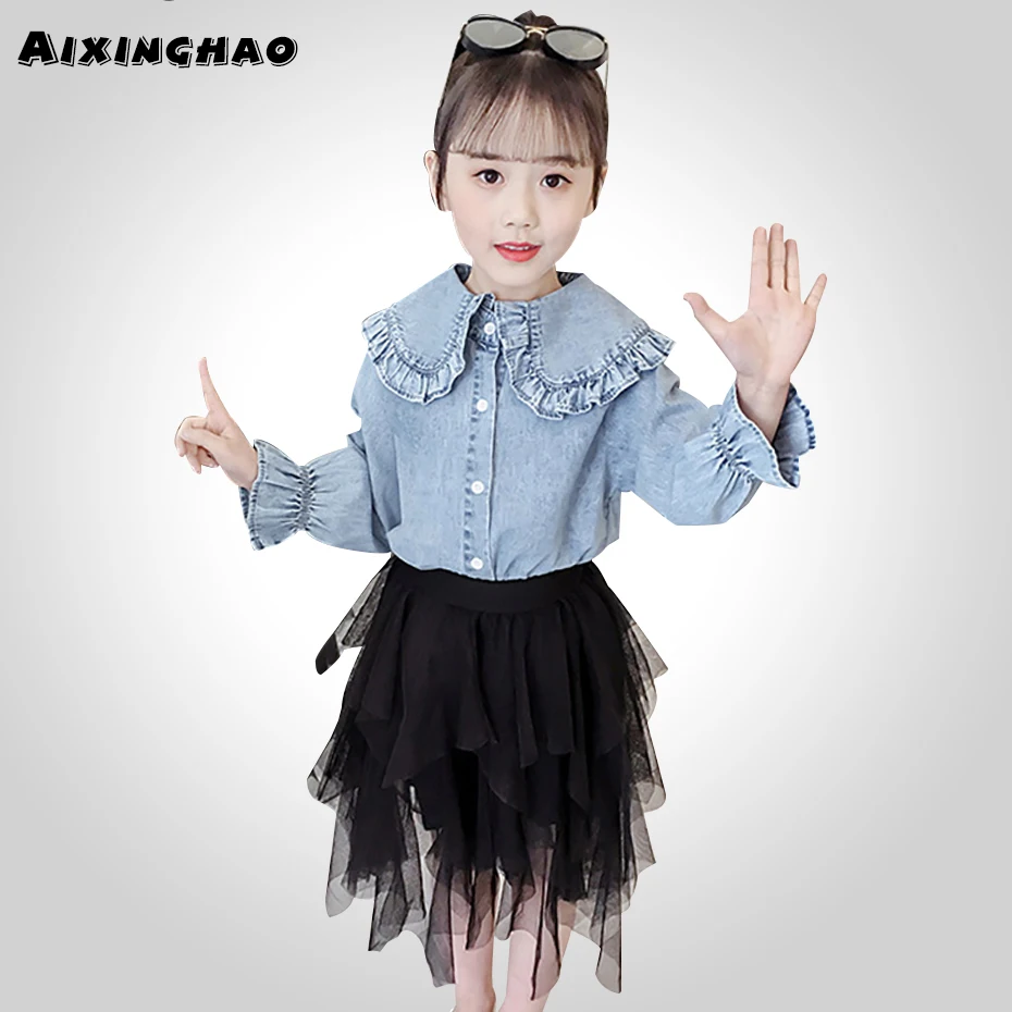 Куртка для девочек джинсовая куртка с кружевом детская на лето и осень верхняя