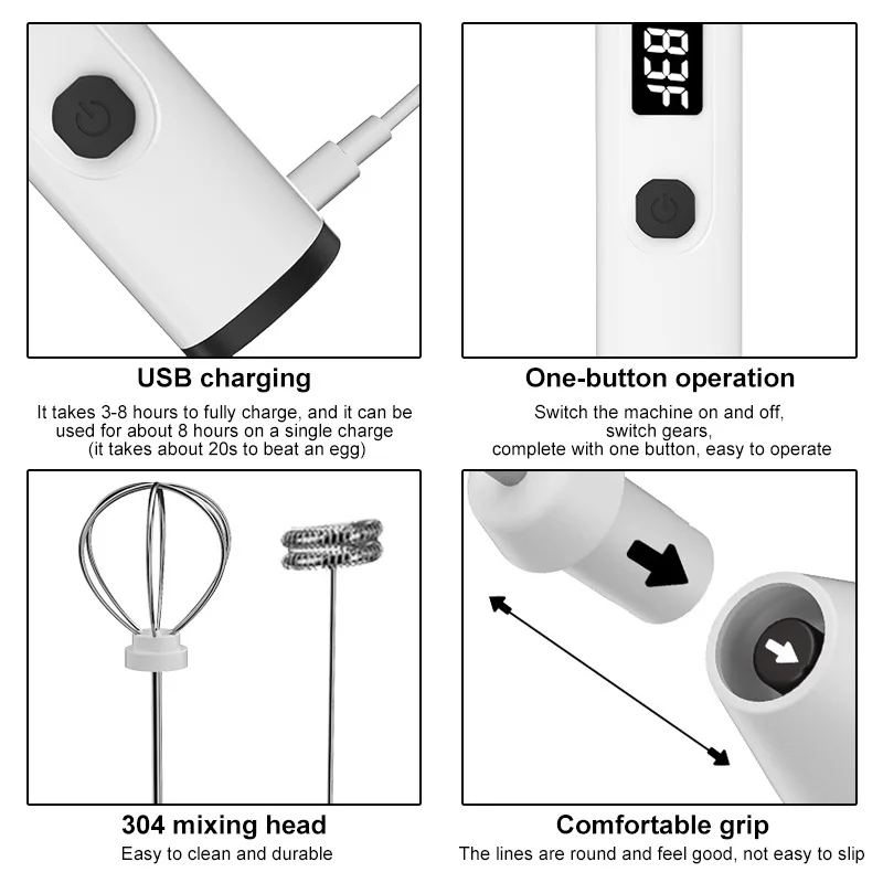 Milk Frother 3-Speed Electric Handheld Whisk Blender Digital Display Usb Rechargeable For Coffee Cappuccino Egg Latte | Бытовая техника