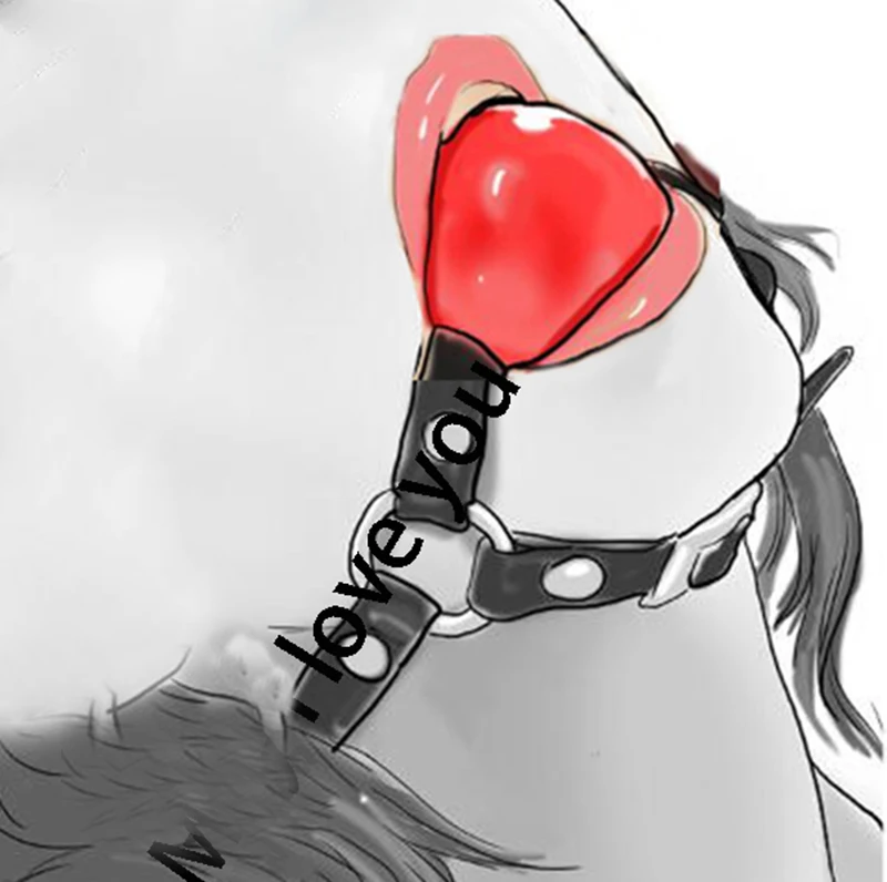 Кожа Красный кляп и подбородком силиконовый открытое Кляпы для рта секса БДСМ