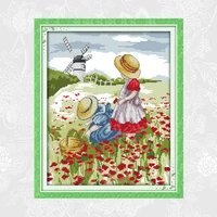 joy sunday poppy field cross stitch kits dmc counted printed canvas embroidery sets diy handmade needlework crafts