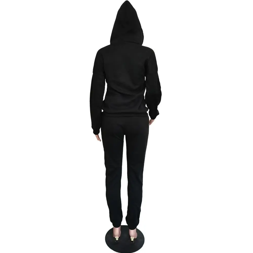 

Autumn new fashion letter print casual two piece set loose hooded long sleeve sweater and trousers women's sports suit