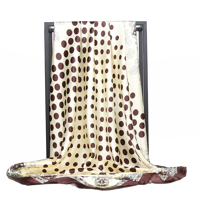 Шелковый шарф женский модный дизайнерский платок с золотыми цветами большой