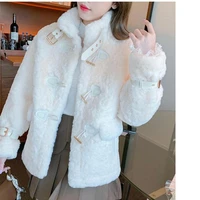winter fashion style horn buckle wide waisted woolen coats women loose wool clothes jackets cashmere coat