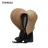 2022 new summer hand woven wheat straw elegant wide brim seaside sun hat for ladies beach sun protection fashion girl straw hat