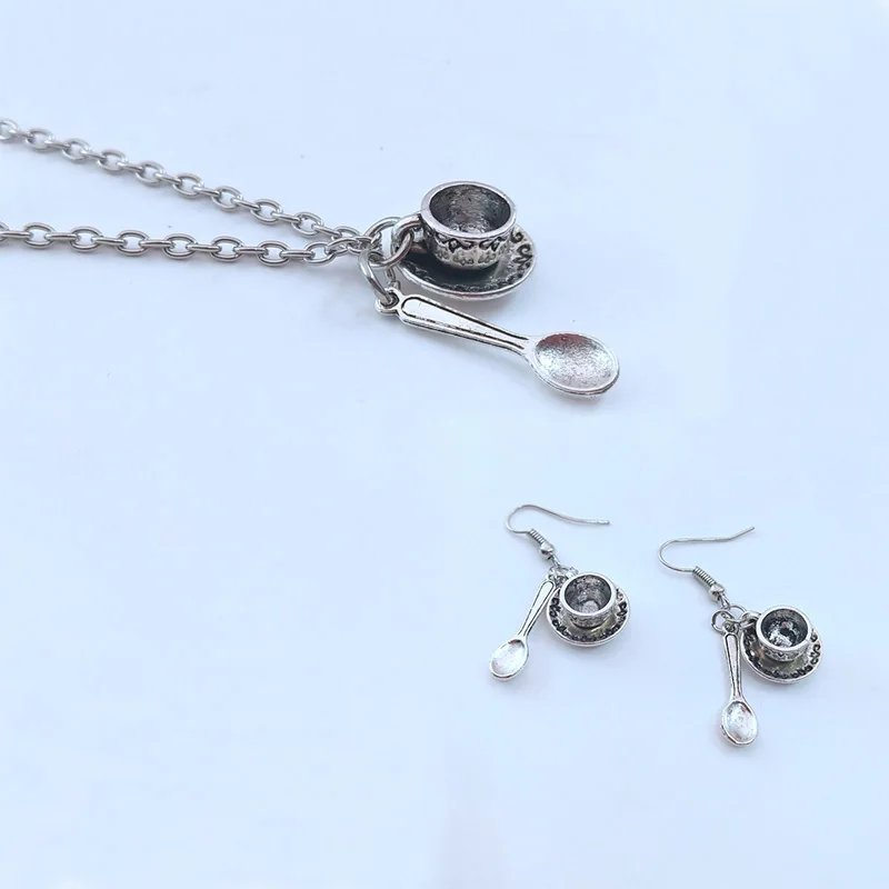 Ожерелье серебряное в виде чашки кофе 1 комплект|Ювелирные наборы| |