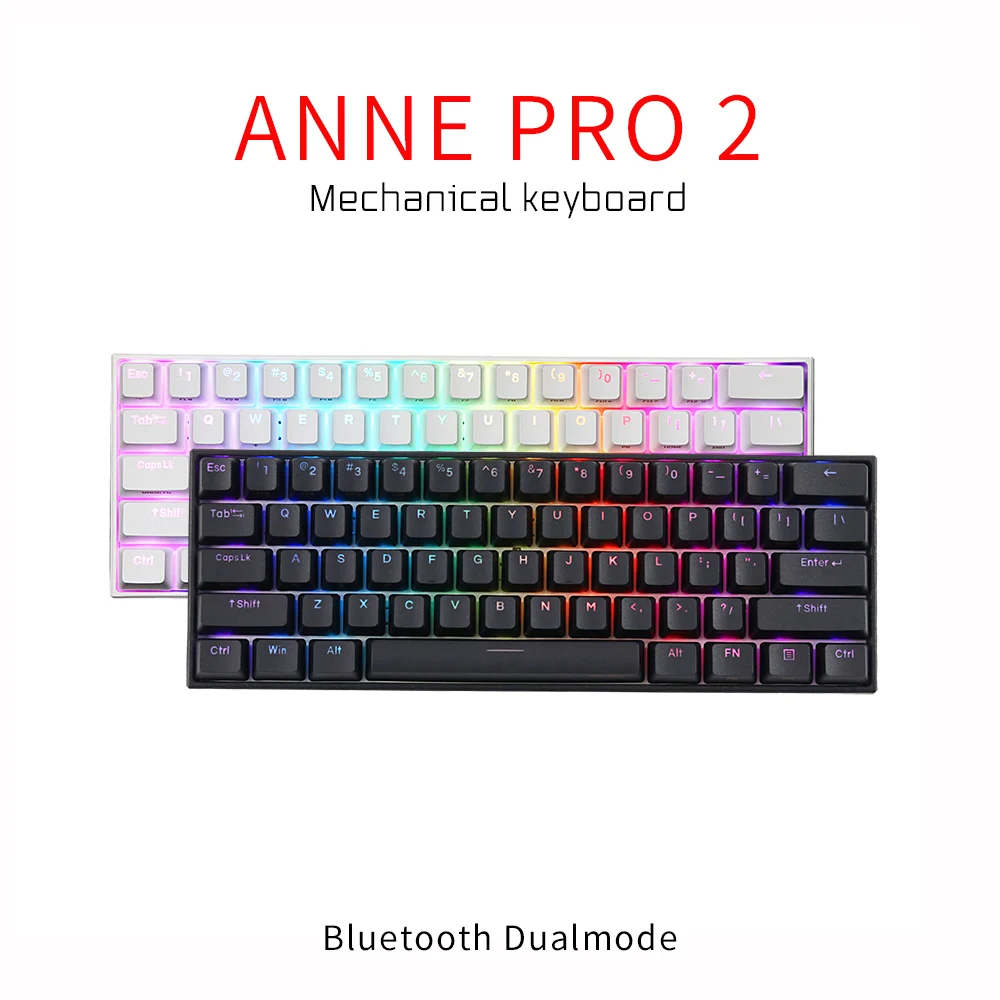 

Беспроводная мини-клавиатура Anne Pro2 для игр, 60% портативная механическая клавиатура с Bluetooth, синий/коричневый переключатель Gatreon MX, отсоединя...