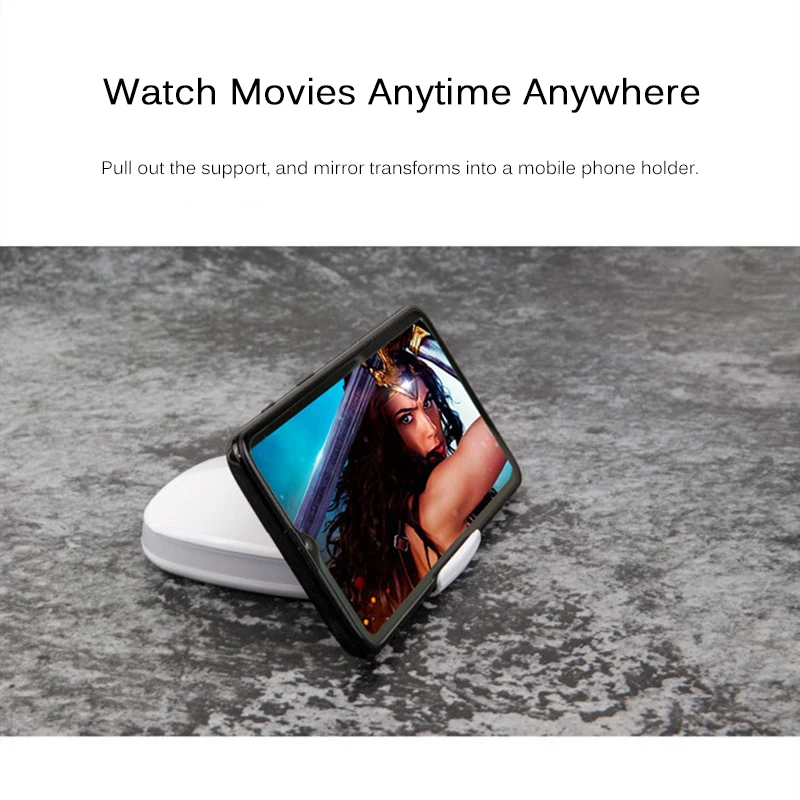 

Portable LED Mirror Handheld Light Mirror 5 Times Magnifier 5X Magnifying Mirror Makeup Outdoor Night Light Phone Holder Support