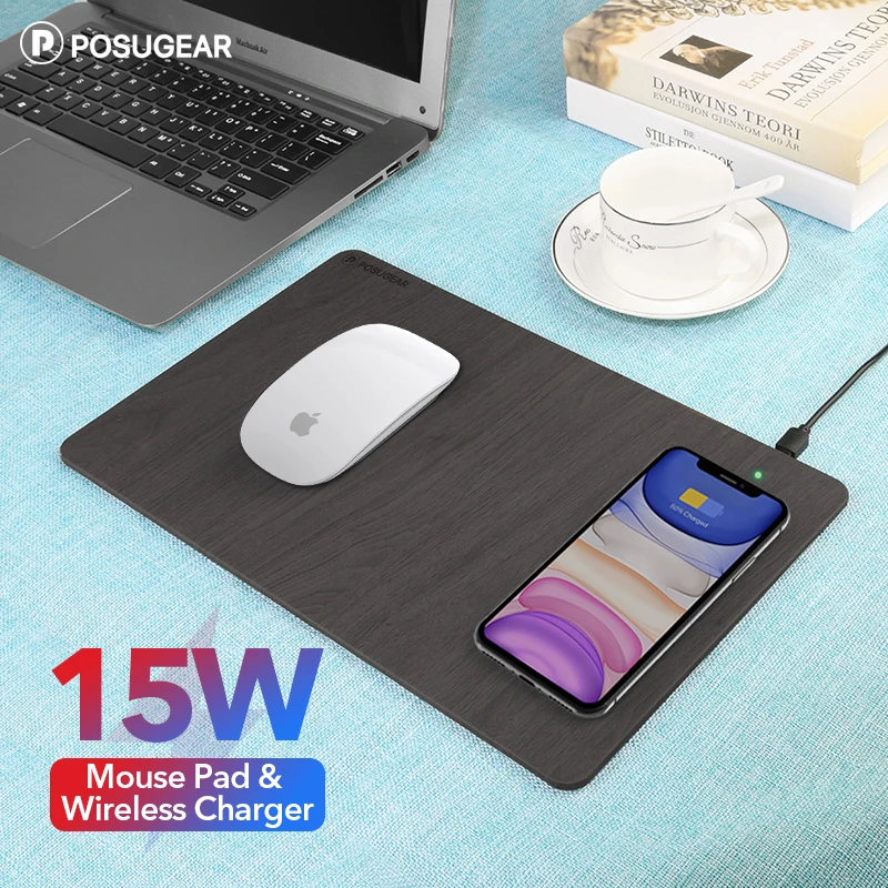 Беспроводное зарядное устройство Posugear 15 Вт коврик для мыши из искусственной кожи