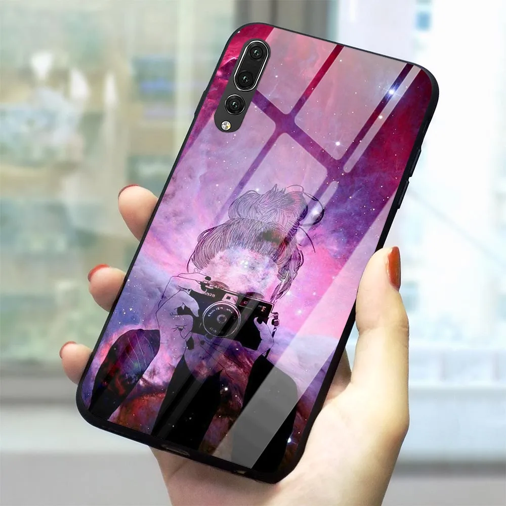 Чехол с закаленным стеклом Girl Under The Stars для P Smart 2019 чехол телефона P30 Lite P20/P30 Pro Mate 20