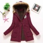 Осенне-зимняя куртка с вышивкой и хлопковой подкладкой, женское повседневное длинное приталенное пальто с меховым воротником, женские парки с капюшоном, стеганое пальто