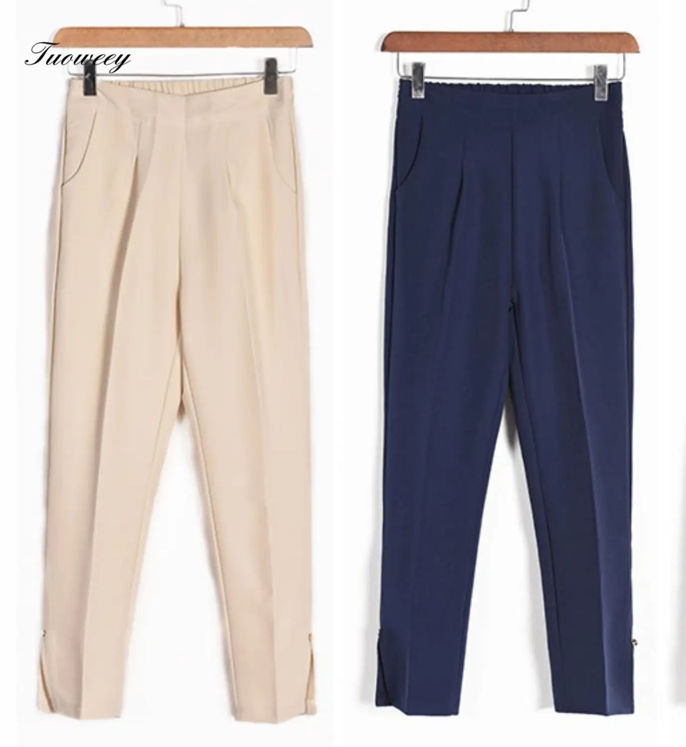 

2019 Spring New Womens beige Overalls Casual Ninth Harem Pants Ladies Radish Pencil Pants Vintage fit plus size Pants