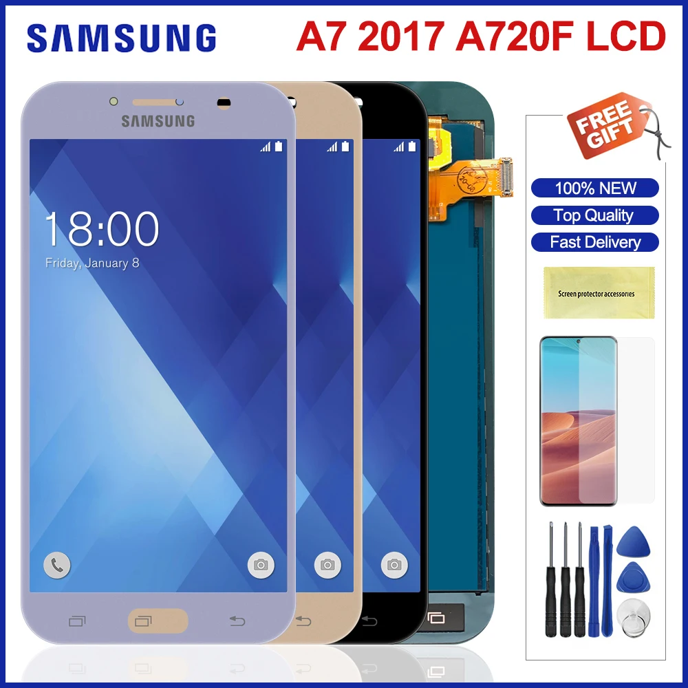 100% протестированный ЖК дисплей для Samsung Galaxy A7 2017 A720 A720F A720S с сенсорным экраном и