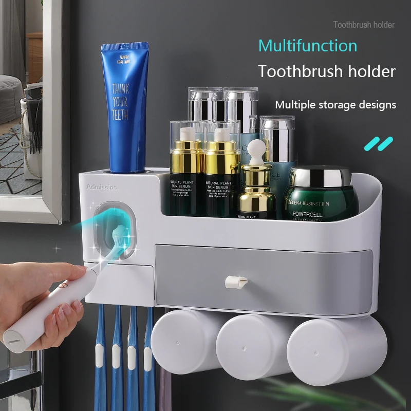 

QDRR Magnetic Adsorption Inverted Toothbrush Holder Automatic Toothpaste Squeezer Dispenser Storage Rack Bathroom Accessorie