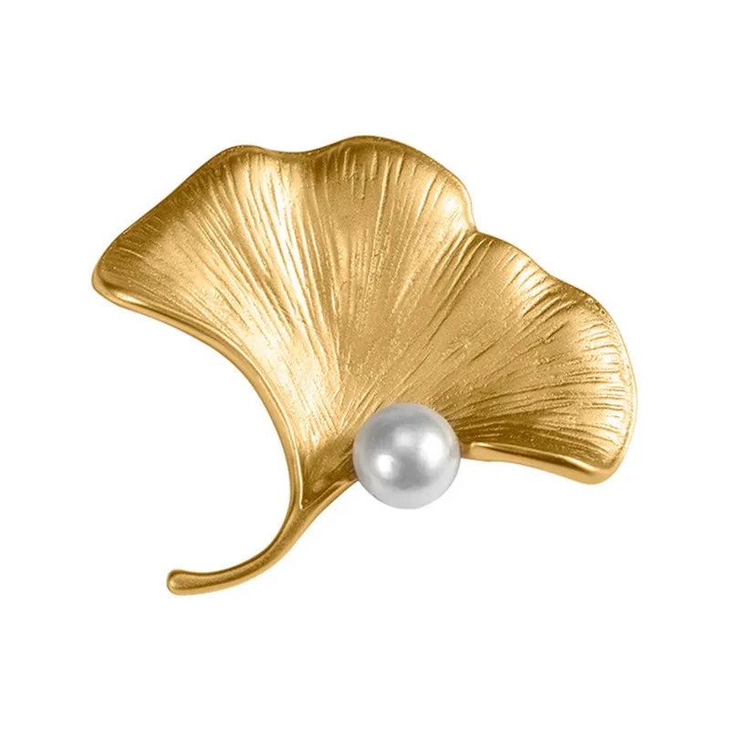 

Gold Plated Pearl Brooch Ginkgo Leaf Pin 925 Stering Silver Brooches For Women Fine Jewelry Luxury Suit Evening Dress Pins