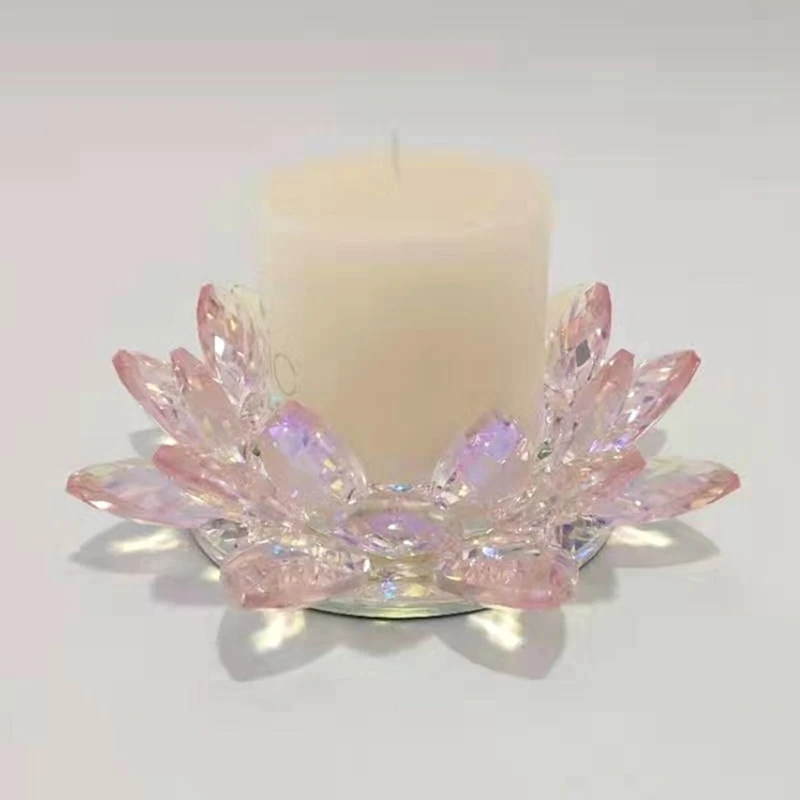

2021 Crystal Lotus Candle Holder Glass Flower Candle Tea Light Holder Candlestick Home Decoration Gift