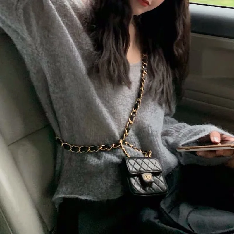 Клетчатая сумка из натуральной кожи дизайнерский мессенджер на цепочке от