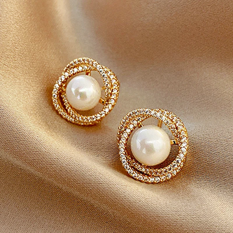 

Trendy Noble Exquisite Pearl Stud Earrings for Women Top Designer Creativity Luxury Jewelry S925 Needle High Quality AAA Zircon