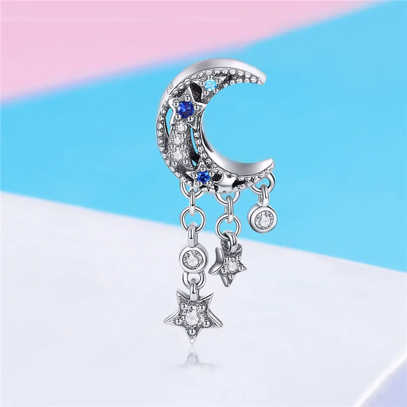 2019 подлинные 925 пробы серебряные сверкающие лунные подвески в виде звезд