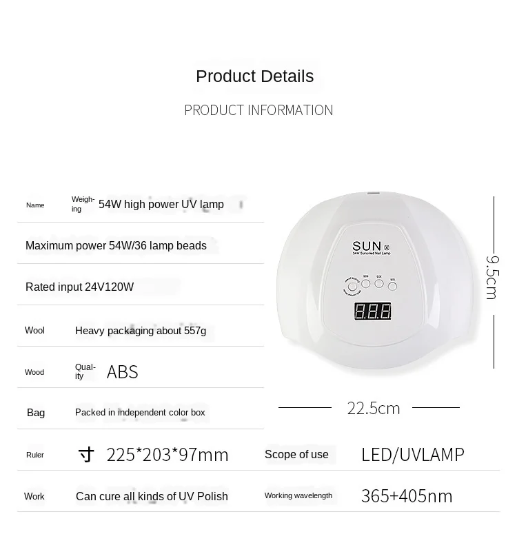 

54W Nail Phototherapy Lamp UV Led Lamp Bead Induction Phototherapy Machine Nail Dryer Quick Drying High Power Uv Nail Lamp