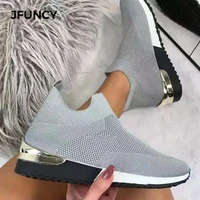 jfuncy womens vulcanize shoes slip on knit solid color sneakers female sports shoe casual comfortable mesh women sneaker